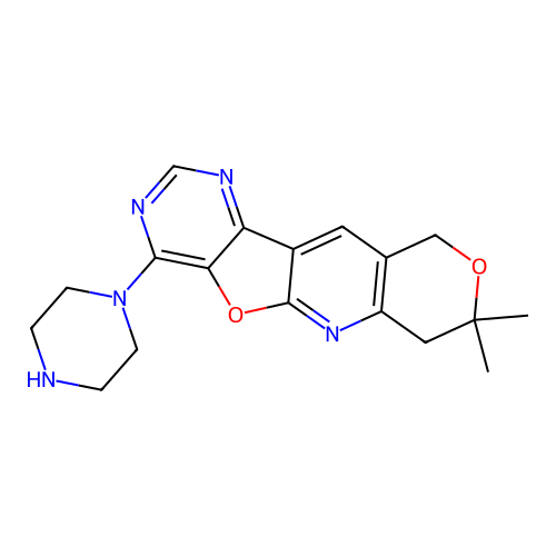 8,8-dimethyl-4-(piperazin-1-yl)-7,10-dihydro-8H-pyrano[3'',4'':5',6']pyrido[3',2':4,5]furo[3,2-d]pyrimidine structure
