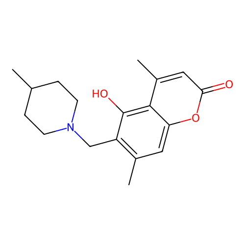5-hydroxy-4,7-dimethyl-6-[(4-methylpiperidino)methyl]-2H-chromen-2-one structure