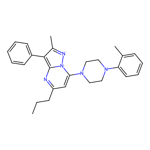 2-methyl-7-[4-(2-methylphenyl)piperazin-1-yl]-3-phenyl-5-propylpyrazolo[1,5-a]pyrimidine structure