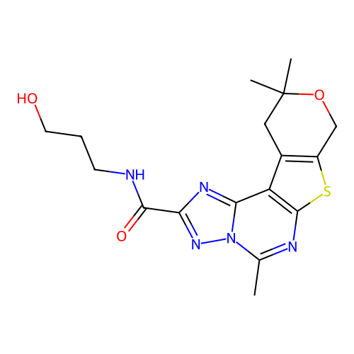 N-(3-hydroxypropyl)-5,10,10-trimethyl-10,11-dihydro-8H-pyrano[4',3':4,5]thieno[3,2-e][1,2,4]triazolo[1,5-c]pyrimidine-2-carboxamide structure