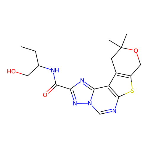 N-(1-hydroxybutan-2-yl)-10,10-dimethyl-10,11-dihydro-8H-pyrano[4',3':4,5]thieno[3,2-e][1,2,4]triazolo[1,5-c]pyrimidine-2-carboxamide structure