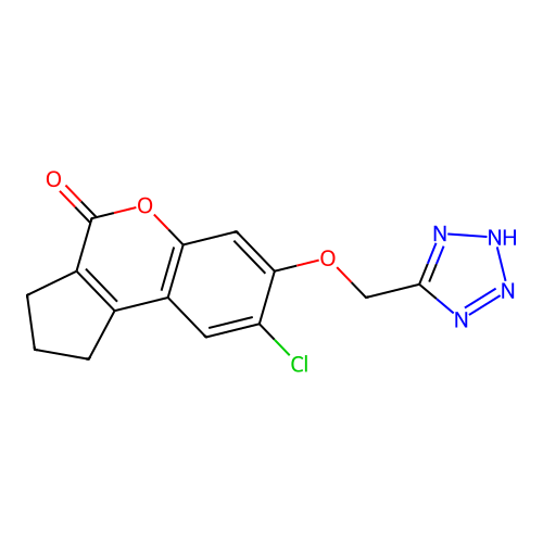 8-chloro-7-(1H-tetrazol-5-ylmethoxy)-2,3-dihydrocyclopenta[c]chromen-4(1H)-one structure