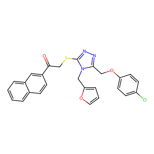 2-((5-((4-chlorophenoxy)methyl)-4-(furan-2-ylmethyl)-4H-1,2,4-triazol-3-yl)thio)-1-(naphthalen-2-yl)ethanone structure