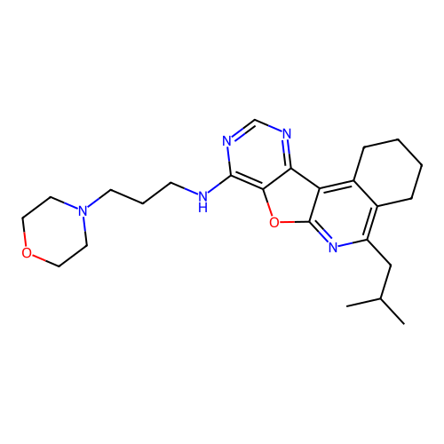 5-(2-methylpropyl)-N-[3-(morpholin-4-yl)propyl]-1,2,3,4-tetrahydropyrimido[4',5':4,5]furo[2,3-c]isoquinolin-8-amine structure