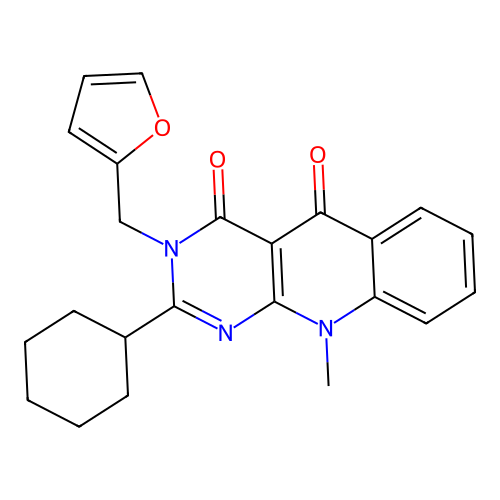 2-cyclohexyl-3-(furan-2-ylmethyl)-10-methylpyrimido[4,5-b]quinoline-4,5(3H,10H)-dione structure