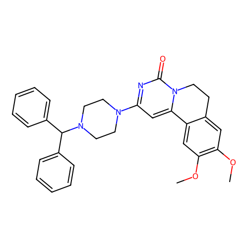 2-(4-benzhydrylpiperazin-1-yl)-9,10-dimethoxy-6,7-dihydropyrimido[6,1-a]isoquinolin-4-one structure