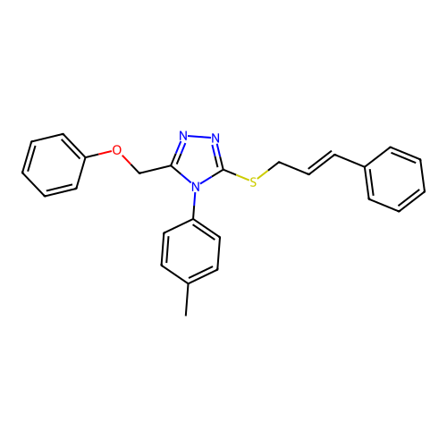 3-(cinnamylthio)-5-(phenoxymethyl)-4-(p-tolyl)-4H-1,2,4-triazole structure