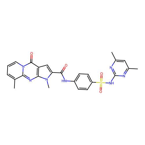 N-(4-(N-(4,6-dimethylpyrimidin-2-yl)sulfamoyl)phenyl)-1,9-dimethyl-4-oxo-1,4-dihydropyrido[1,2-a]pyrrolo[2,3-d]pyrimidine-2-carboxamide structure