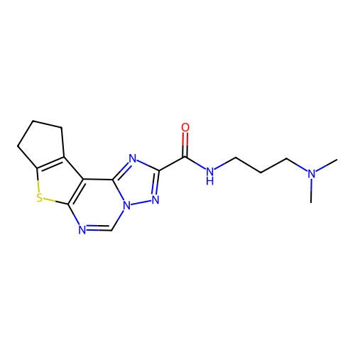 N-(3-(dimethylamino)propyl)-9,10-dihydro-8H-cyclopenta[4,5]thieno[3,2-e][1,2,4]triazolo[1,5-c]pyrimidine-2-carboxamide structure