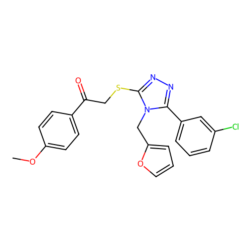 2-((5-(3-chlorophenyl)-4-(furan-2-ylmethyl)-4H-1,2,4-triazol-3-yl)thio)-1-(4-methoxyphenyl)ethanone structure