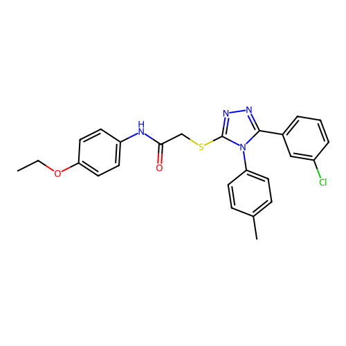 2-[[5-(3-chlorophenyl)-4-(4-methylphenyl)-1,2,4-triazol-3-yl]sulfanyl]-N-(4-ethoxyphenyl)acetamide structure