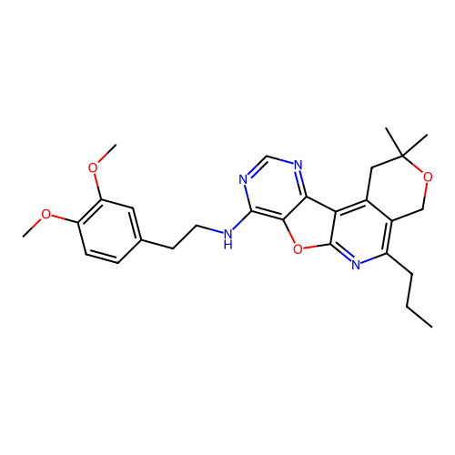 N-(3,4-dimethoxyphenethyl)-2,2-dimethyl-5-propyl-2,4-dihydro-1H-pyrano[4'',3'':4',5']pyrido[3',2':4,5]furo[3,2-d]pyrimidin-8-amine structure