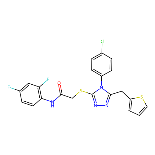 2-{[4-(4-chlorophenyl)-5-(thiophen-2-ylmethyl)-4H-1,2,4-triazol-3-yl]sulfanyl}-N-(2,4-difluorophenyl)acetamide structure
