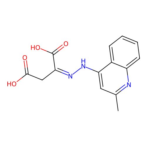 (2Z)-2-[2-(2-methylquinolin-4-yl)hydrazinylidene]butanedioic acid structure