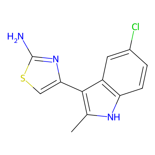 4-(5-chloro-2-methyl-1H-indol-3-yl)-1,3-thiazol-2-amine structure
