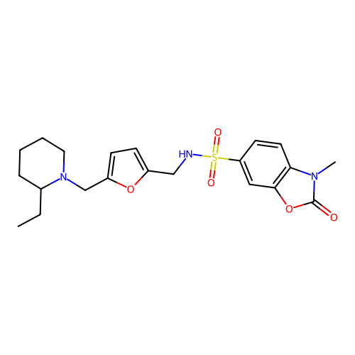 N-((5-((2-ethylpiperidin-1-yl)methyl)furan-2-yl)methyl)-3-methyl-2-oxo-2,3-dihydrobenzo[d]oxazole-6-sulfonamide structure