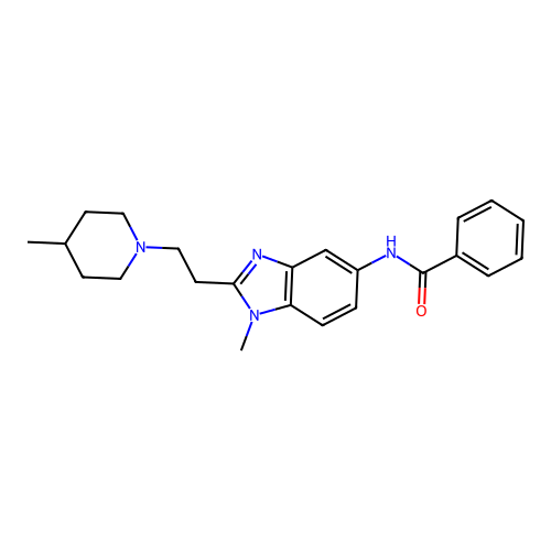 N-{1-methyl-2-[2-(4-methylpiperidin-1-yl)ethyl]-1H-benzimidazol-5-yl}benzamide structure