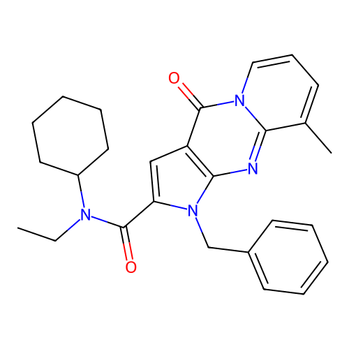 1-benzyl-N-cyclohexyl-N-ethyl-9-methyl-4-oxo-1,4-dihydropyrido[1,2-a]pyrrolo[2,3-d]pyrimidine-2-carboxamide structure
