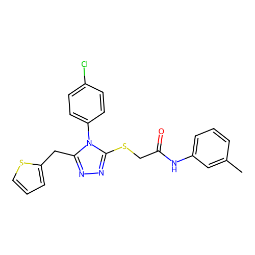 2-((4-(4-chlorophenyl)-5-(thiophen-2-ylmethyl)-4H-1,2,4-triazol-3-yl)thio)-N-(m-tolyl)acetamide structure
