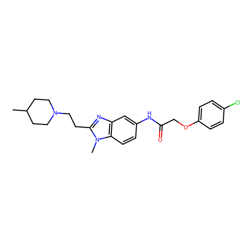 2-(4-chlorophenoxy)-N-(1-methyl-2-(2-(4-methylpiperidin-1-yl)ethyl)-1H-benzo[d]imidazol-5-yl)acetamide structure
