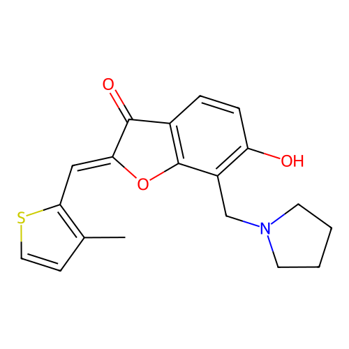 (Z)-6-hydroxy-2-((3-methylthiophen-2-yl)methylene)-7-(pyrrolidin-1-ylmethyl)benzofuran-3(2H)-one structure