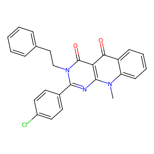 2-(4-chlorophenyl)-10-methyl-3-(2-phenylethyl)pyrimido[4,5-b]quinoline-4,5(3H,10H)-dione structure