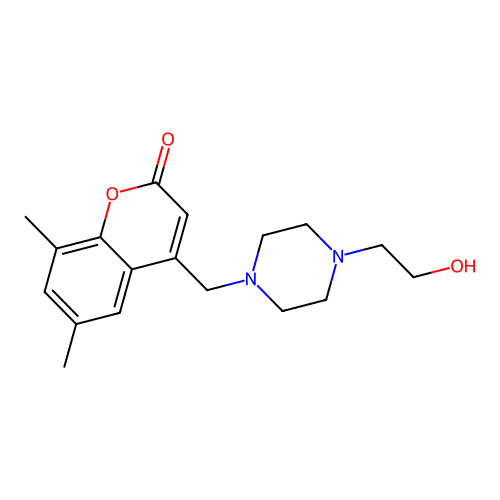 4-{[4-(2-hydroxyethyl)piperazin-1-yl]methyl}-6,8-dimethyl-2H-chromen-2-one structure