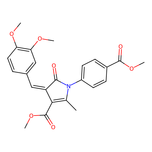(Z)-methyl 4-(3,4-dimethoxybenzylidene)-1-(4-(methoxycarbonyl)phenyl)-2-methyl-5-oxo-4,5-dihydro-1H-pyrrole-3-carboxylate structure