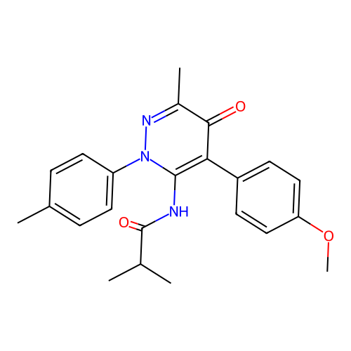 N-(4-(4-methoxyphenyl)-6-methyl-5-oxo-2-(p-tolyl)-2,5-dihydropyridazin-3-yl)isobutyramide structure
