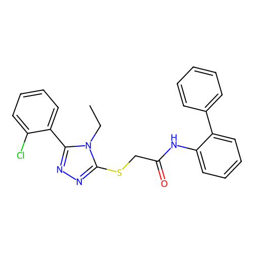 2-[[5-(2-chlorophenyl)-4-ethyl-1,2,4-triazol-3-yl]sulfanyl]-N-(2-phenylphenyl)acetamide structure