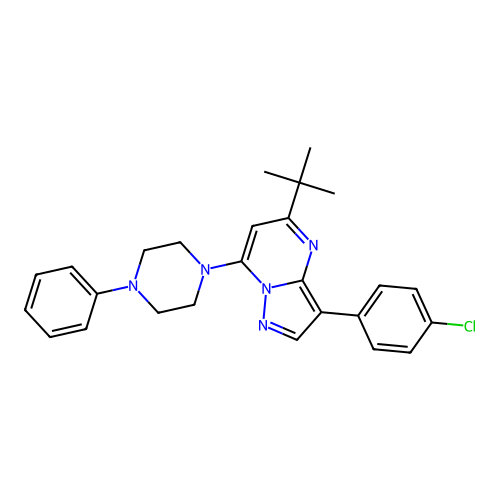 5-tert-butyl-3-(4-chlorophenyl)-7-(4-phenylpiperazin-1-yl)pyrazolo[1,5-a]pyrimidine structure