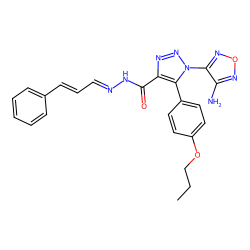 (E)-1-(4-amino-1,2,5-oxadiazol-3-yl)-N'-((E)-3-phenylallylidene)-5-(4-propoxyphenyl)-1H-1,2,3-triazole-4-carbohydrazide structure