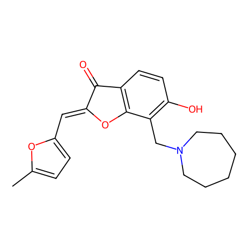 (Z)-7-(azepan-1-ylmethyl)-6-hydroxy-2-((5-methylfuran-2-yl)methylene)benzofuran-3(2H)-one structure
