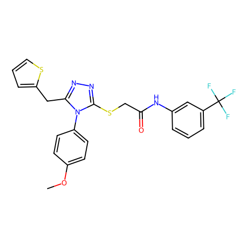 2-{[4-(4-methoxyphenyl)-5-(thiophen-2-ylmethyl)-4H-1,2,4-triazol-3-yl]sulfanyl}-N-[3-(trifluoromethyl)phenyl]acetamide structure