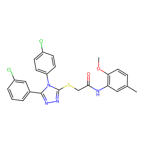 2-{[5-(3-chlorophenyl)-4-(4-chlorophenyl)-4H-1,2,4-triazol-3-yl]sulfanyl}-N-(2-methoxy-5-methylphenyl)acetamide structure