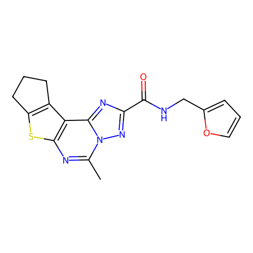 N-(furan-2-ylmethyl)-5-methyl-9,10-dihydro-8H-cyclopenta[4,5]thieno[3,2-e][1,2,4]triazolo[1,5-c]pyrimidine-2-carboxamide structure