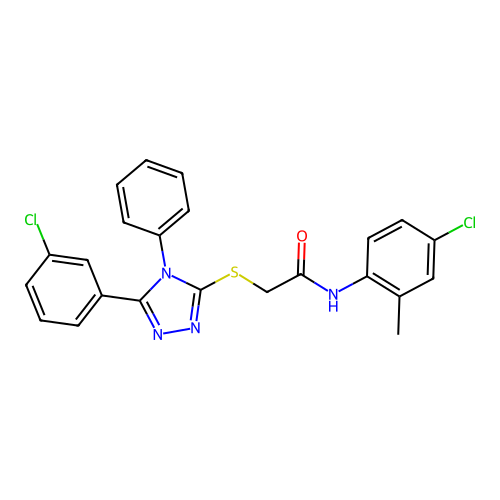 N-(4-chloro-2-methylphenyl)-2-{[5-(3-chlorophenyl)-4-phenyl-4H-1,2,4-triazol-3-yl]sulfanyl}acetamide structure