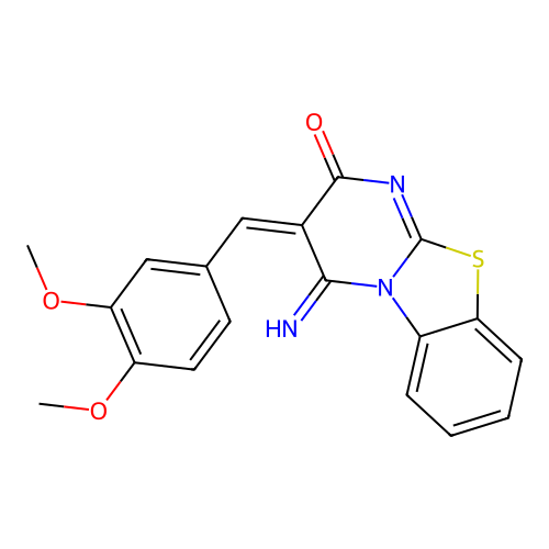 (E)-3-(3,4-dimethoxybenzylidene)-4-imino-3,4-dihydro-2H-benzo[4,5]thiazolo[3,2-a]pyrimidin-2-one structure
