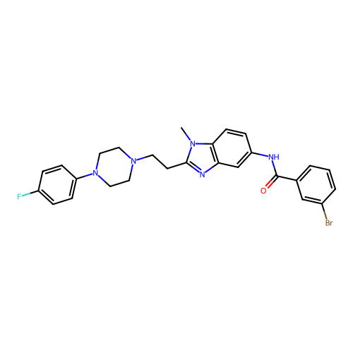 3-bromo-N-(2-(2-(4-(4-fluorophenyl)piperazin-1-yl)ethyl)-1-methyl-1H-benzo[d]imidazol-5-yl)benzamide structure