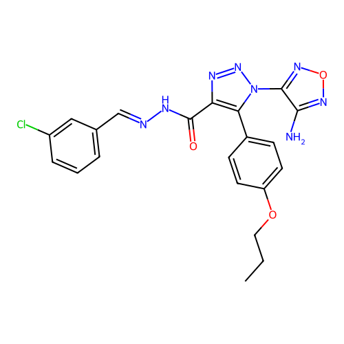(E)-1-(4-amino-1,2,5-oxadiazol-3-yl)-N'-(3-chlorobenzylidene)-5-(4-propoxyphenyl)-1H-1,2,3-triazole-4-carbohydrazide structure