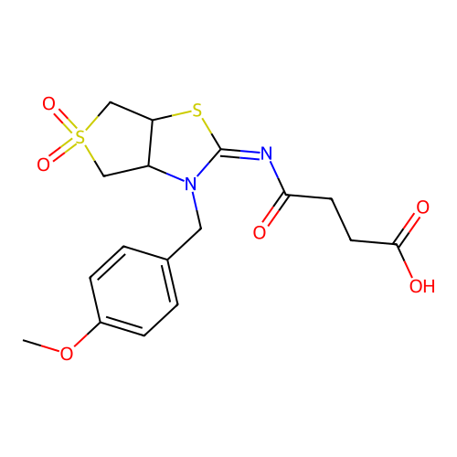 4-{[(2Z)-3-(4-methoxybenzyl)-5,5-dioxidotetrahydrothieno[3,4-d][1,3]thiazol-2(3H)-ylidene]amino}-4-oxobutanoic acid structure