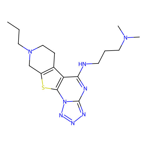 N,N-dimethyl-N'-(8-propyl-6,7,8,9-tetrahydropyrido[4',3':4,5]thieno[3,2-e]tetrazolo[1,5-a]pyrimidin-5-yl)propane-1,3-diamine structure