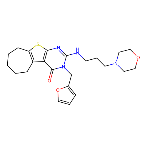 3-(furan-2-ylmethyl)-2-((3-morpholinopropyl)amino)-6,7,8,9-tetrahydro-3H-cyclohepta[4,5]thieno[2,3-d]pyrimidin-4(5H)-one structure