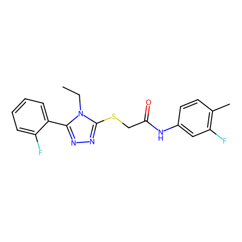 2-{[4-ethyl-5-(2-fluorophenyl)-4H-1,2,4-triazol-3-yl]sulfanyl}-N-(3-fluoro-4-methylphenyl)acetamide structure