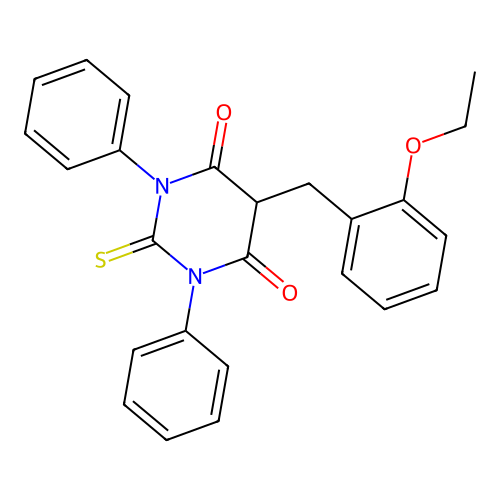 5-(2-ethoxybenzyl)-1,3-diphenyl-2-thioxodihydropyrimidine-4,6(1H,5H)-dione structure