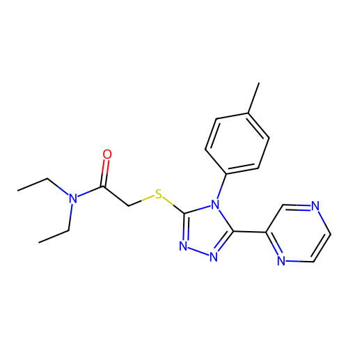 N,N-diethyl-2-{[4-(4-methylphenyl)-5-(pyrazin-2-yl)-4H-1,2,4-triazol-3-yl]sulfanyl}acetamide structure