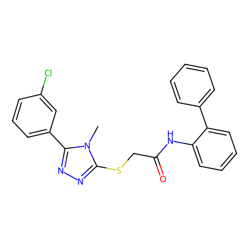 2-[[5-(3-chlorophenyl)-4-methyl-1,2,4-triazol-3-yl]sulfanyl]-N-(2-phenylphenyl)acetamide structure
