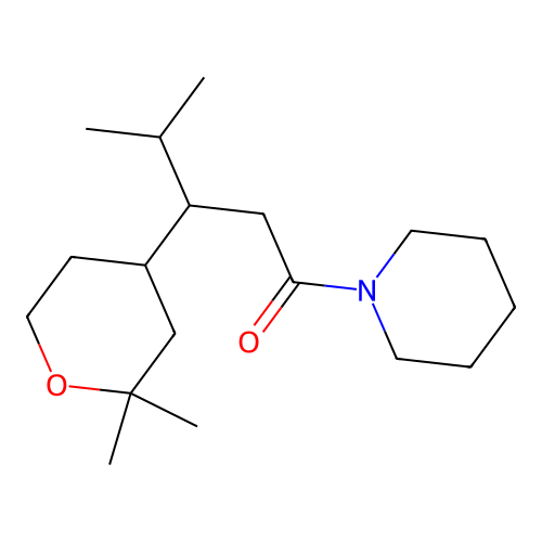 3-(2,2-Dimethyloxan-4-yl)-4-methyl-1-piperidin-1-ylpentan-1-one structure