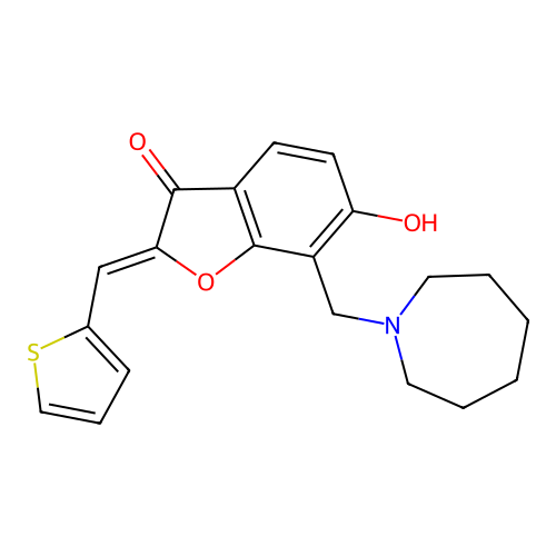 (Z)-7-(azepan-1-ylmethyl)-6-hydroxy-2-(thiophen-2-ylmethylene)benzofuran-3(2H)-one structure
