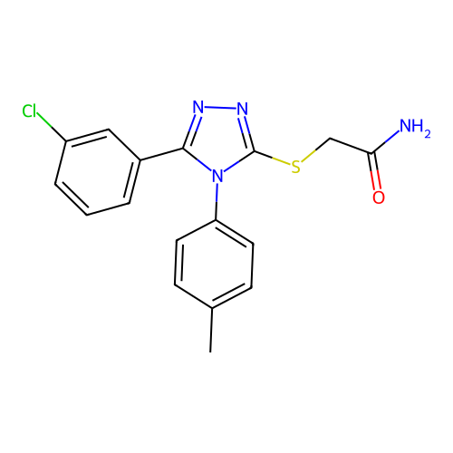 2-[[5-(3-chlorophenyl)-4-(4-methylphenyl)-1,2,4-triazol-3-yl]sulfanyl]acetamide structure